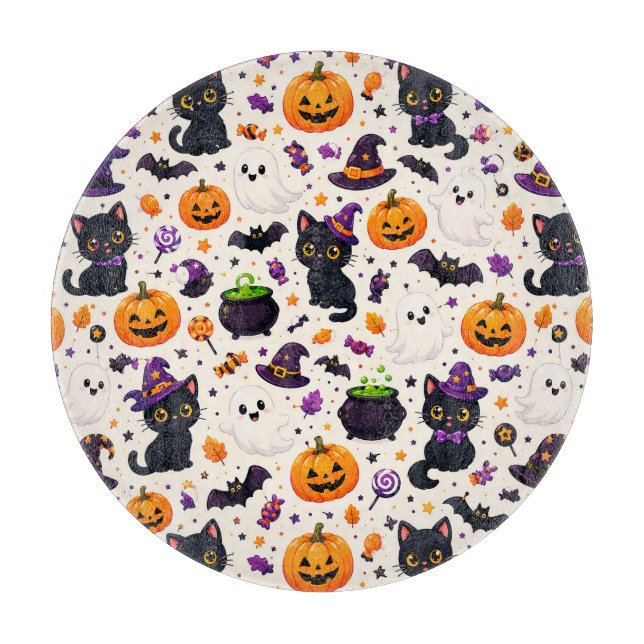Svarta katter och pumpor Halloween-repeterande tem (Framsidan)