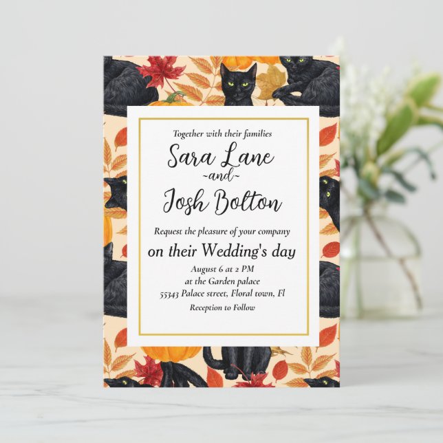 Svarta katter och pumpor inbjudningar (Stående Fram)