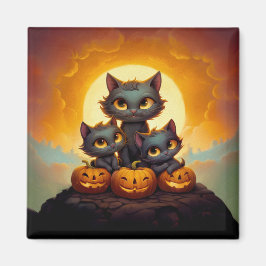 Svarta katter och pumpor söta Halloween Magnet