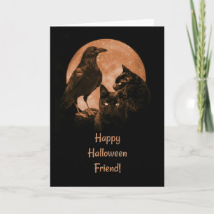 Svarta katter och Raven Friend Halloween Kort