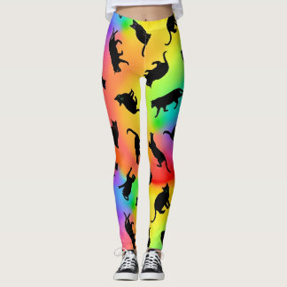 Svarta Katter och Regnbågs Leggings