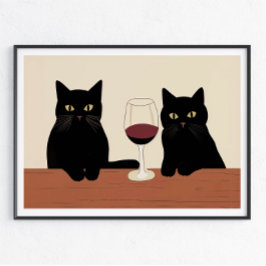 Svarta katter och rött vin Minimalist Poster