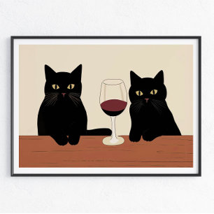 Svarta katter och rött vin Minimalist Poster
