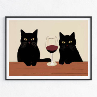 Svarta katter och rött vin Minimalist Poster