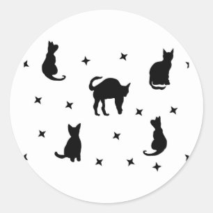 Svarta katter och Stars Halloween Runt Klistermärke