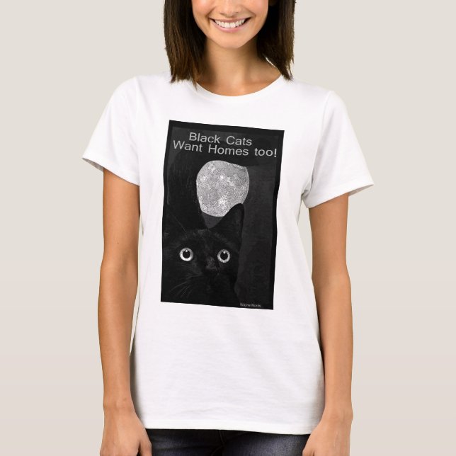 Svarta katter önskar hem för! t-shirt (Framsida)