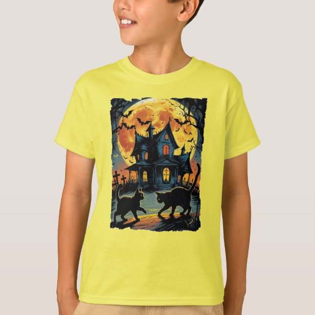 Svarta katter på Halloween! T Shirt (Framsida)