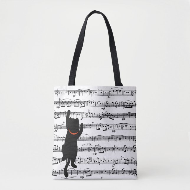 Svarta katter på Lakan Music Tote Bag Tygkasse (Framsida)
