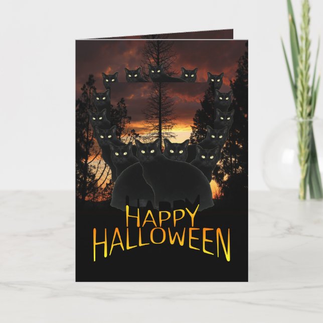 Svarta katter på patrullhalloween-kort kort (Framsida)