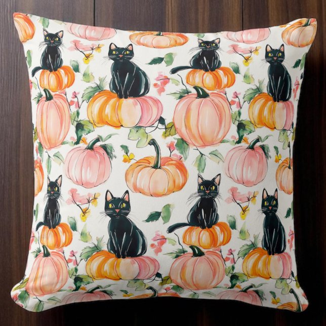 Svarta katter på pumpor höst Halloween  Kudde (Skapare uppladdad)