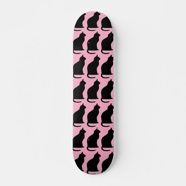 Svarta katter på rosa mini skateboard bräda 18,5 cm (Framsida)