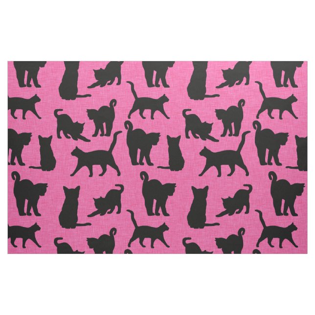Svarta katter på Rosa Mönster Tyg (Fat Quarter)