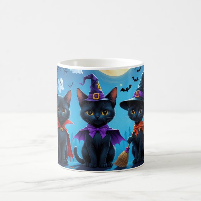 Svarta katter Pumpkin Halloween Funny Kaffemugg (Center)