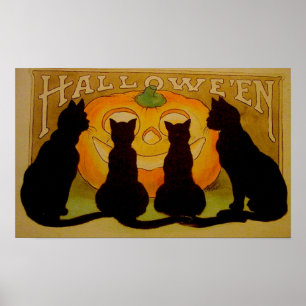 Svarta katter Pumpkin Halloween Poster
