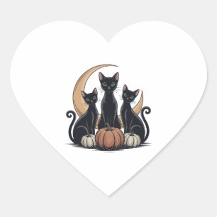 Svarta katter Pumpkin Måne Whimsigothic Halloween Hjärtformat Klistermärke