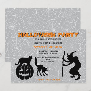 Svarta katter Pumpkin & Sorcerer Halloween-inbjuda Inbjudningar