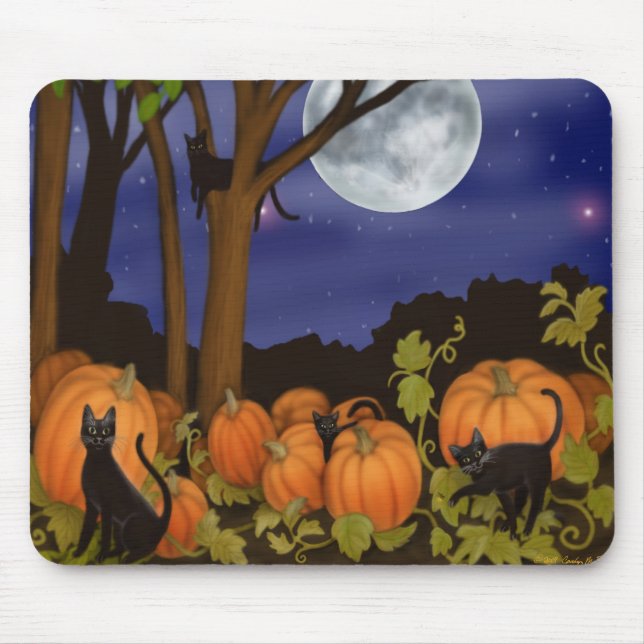 Svarta katter & pumpor Mousepad Musmatta (Framsidan)