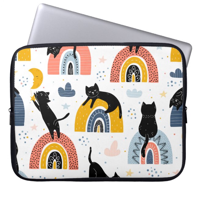 Svarta katter Rainbows Fantasy Mönster Laptop Fodral (Framsidan)