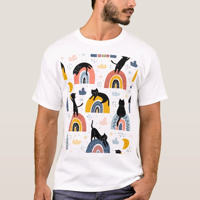 Svarta katter Rainbows Fantasy Mönster T Shirt (Framsida)