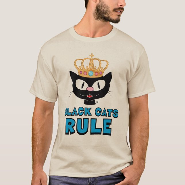 Svarta katter Regel Cat Ansikte med judiskt Krona T Shirt (Framsida)