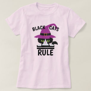 Svarta katter Rule Halloween Shirt - Funny Witch T
