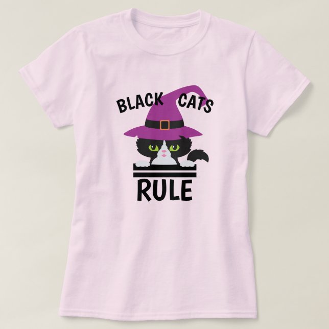 Svarta katter Rule Halloween Shirt - Funny Witch T (Design framsida)
