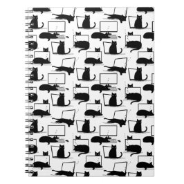 Svarta katter Sitta på bärbara datorer Mönster Anteckningsbok