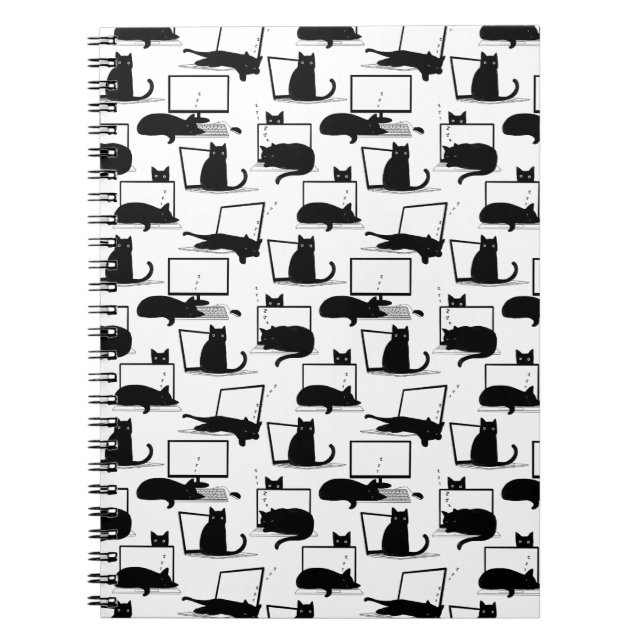 Svarta katter Sitta på bärbara datorer Mönster Anteckningsbok (Framsidan)