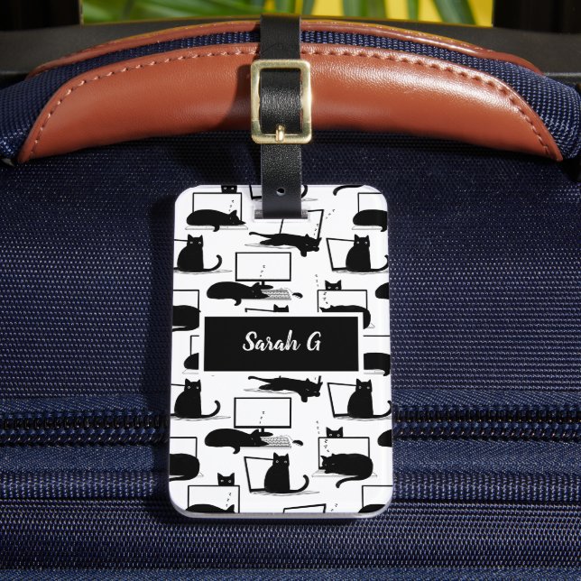 Svarta katter Sitta på bärbara datorer Mönster Bagagebricka (Framsida Insitu 2)