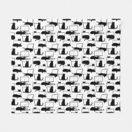 Svarta katter Sitta på bärbara datorer Mönster Fleecefilt