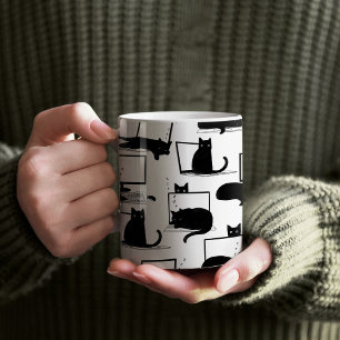 Svarta katter Sitta på bärbara datorer Mönster Kaffemugg