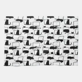 Svarta katter Sitta på bärbara datorer Mönster Kökshandduk