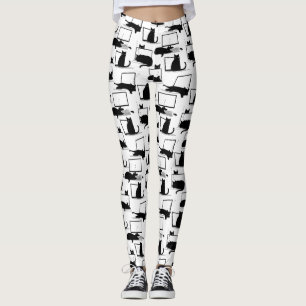 Svarta katter Sitta på bärbara datorer Mönster Leggings