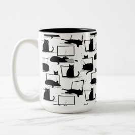 Svarta katter Sitta på bärbara datorer Mönster Två-Tonad Mugg