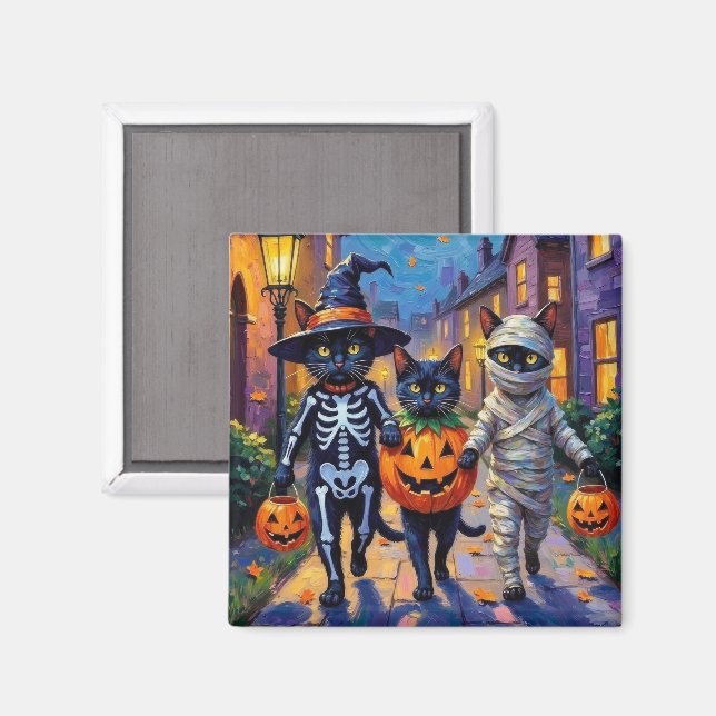 Svarta katter som söker godis på Halloween Magnet (Front/Back)