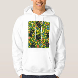 Svarta katter | Söta svarta katter Blommig ängsmön Hoodie