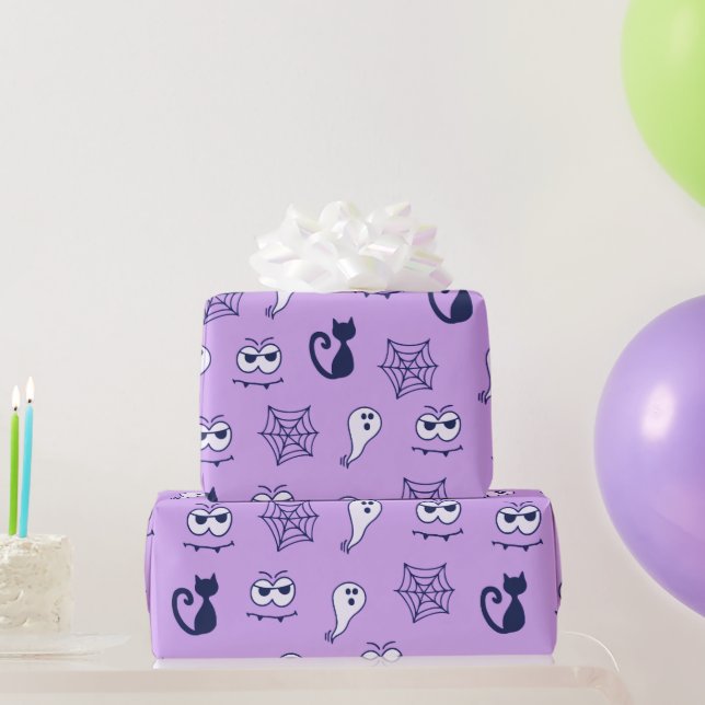 Svarta Katter Spindelnät och Spöken Lila Halloween Presentpapper (Festgåvor)