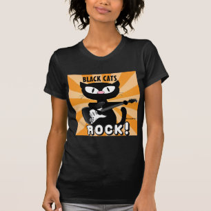SVARTA KATTER STEN! Svart Tecknad Cat Pay Guitar T Shirt