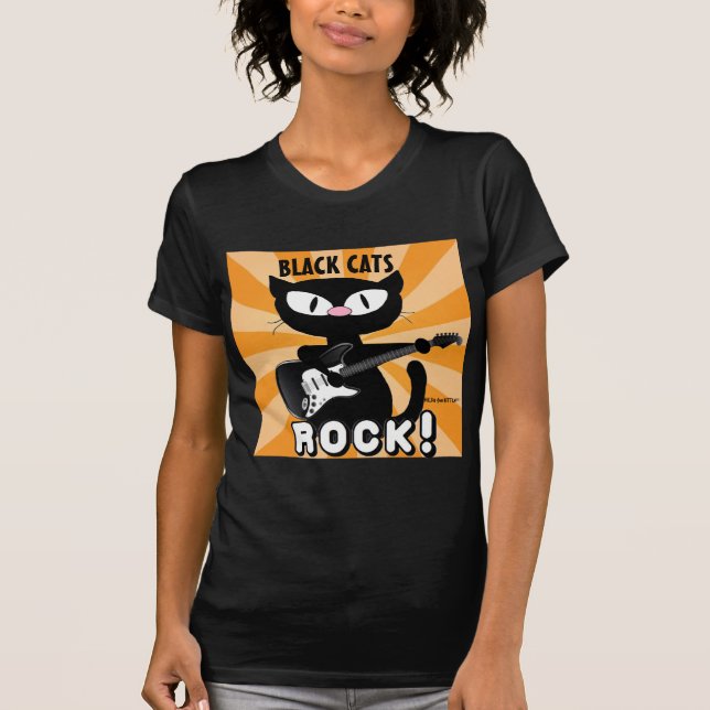 SVARTA KATTER STEN! Svart Tecknad Cat Pay Guitar T Shirt (Framsida)
