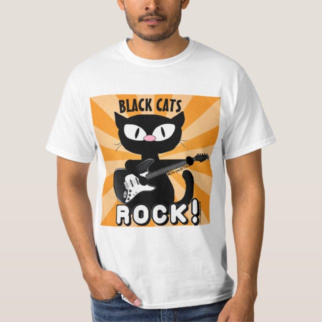 SVARTA KATTER STEN! Svart Tecknad Cat Pay Guitar T Shirt (Framsida)