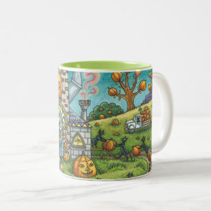 SVARTA KATTER, WITCH PUMPKIN PAJ FACTORY TVÅ TON M Två-Tonad MUGG