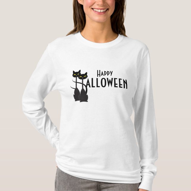Svarta katterhappy halloween tee shirt (Framsida)