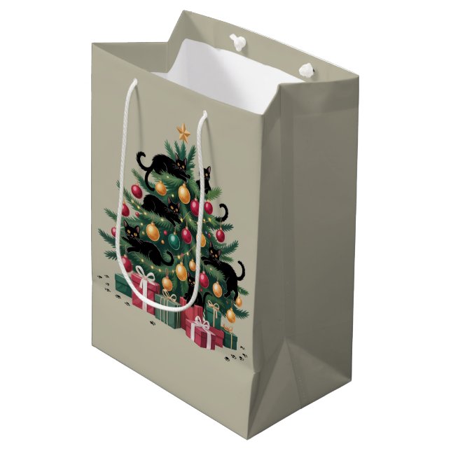 Svarta katters julgran Kattälskare Xmas-ljus (Framsidan Vinklad)