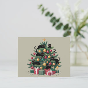 Svarta Katters Julgran Kattälskare Xmas Ljus Helg Vykort