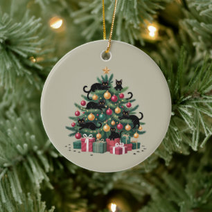 Svarta katters julgran kattälskare Xmas-ljus Julgransprydnad Keramik