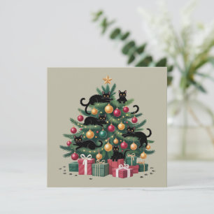 Svarta katters julgran Kattälskare Xmas-ljus Julkort
