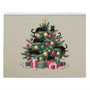 Svarta Katters Julgran Kattälskare Xmas Ljus Kalender