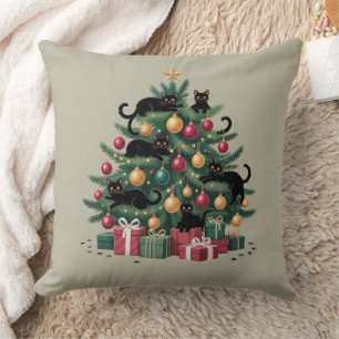 Svarta Katters Julgran Kattälskare Xmas Ljus Kudde