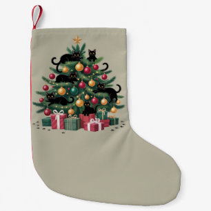 Svarta katters julgran Kattälskare Xmas-ljus Liten Julstrumpa