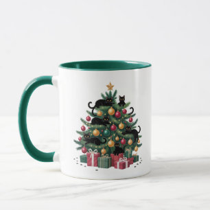 Svarta Katters Julgran Kattälskare Xmas Ljus Mugg